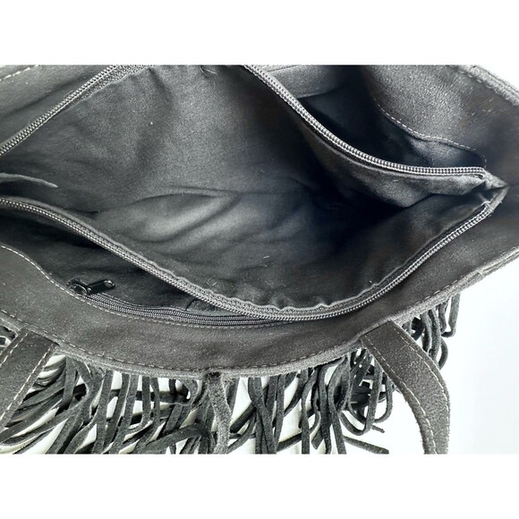 NINE WEST Suede Fringe Black Shoulder Bag/Purse Southwestern Boho Beaded Tie - Picture 8 of 9